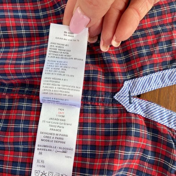 Jacadi Boy's Plaid Shirt with Contrast Detail Cuff in Size 5 EUC - Picture 4 of 14